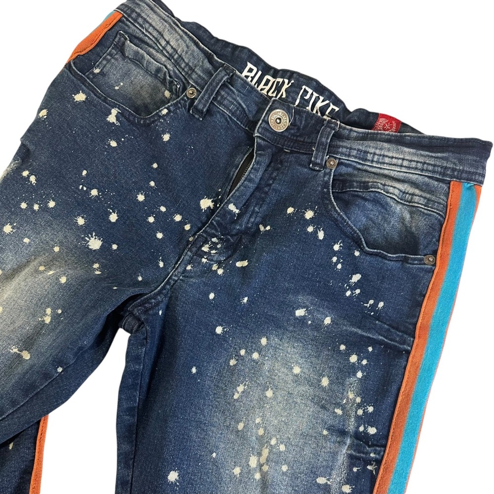 Black Pike Distressed Men's Graffiti Paint Splatter Streetwear Jeans‎ Sz 30/32